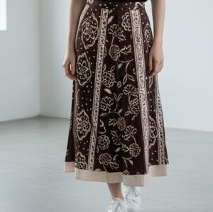 Lunen Blend Coldwater Creek Brown Floral  Skirt 6943